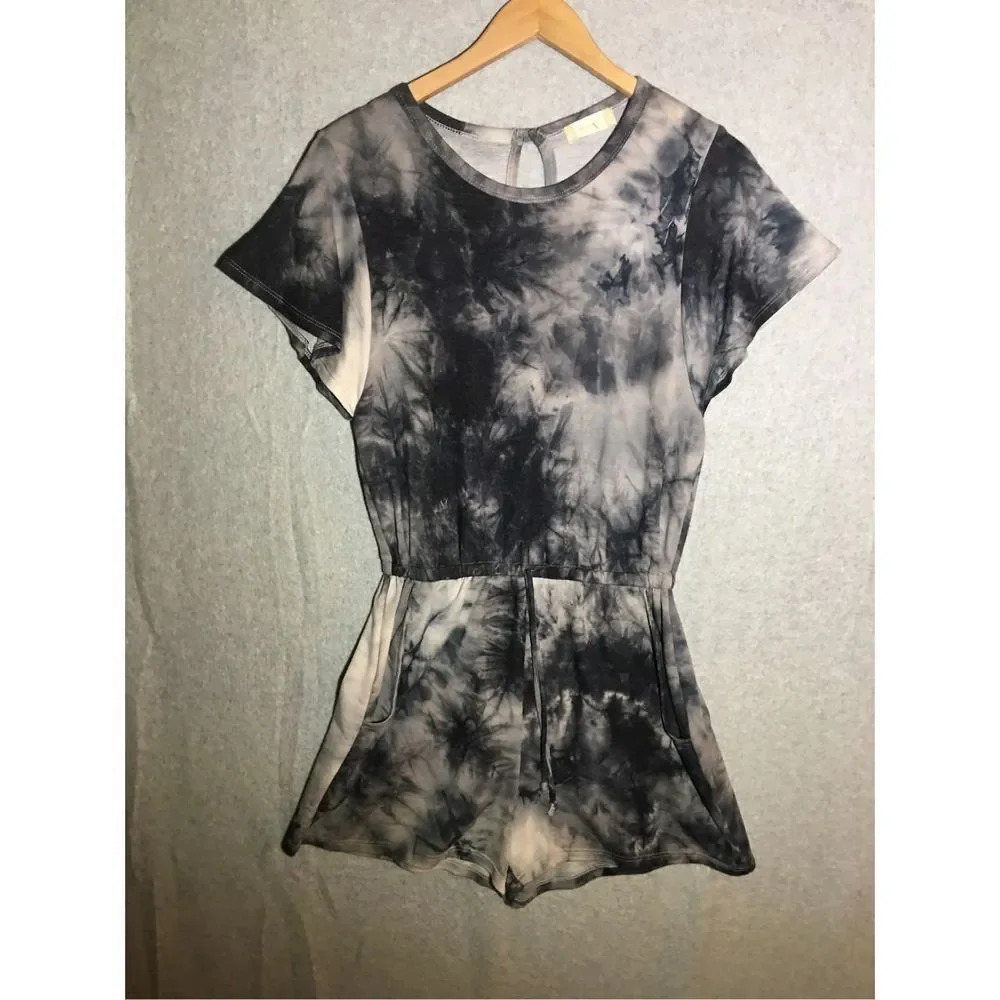 Womens Altar’d State Romper Dark Tie Dye Cinch Waist Loungewear Lounge